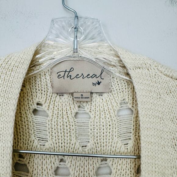 Ethereal By Paper Crane Beige Crochet Open Front Cardigan Women’s Size S - Picture 2 of 7